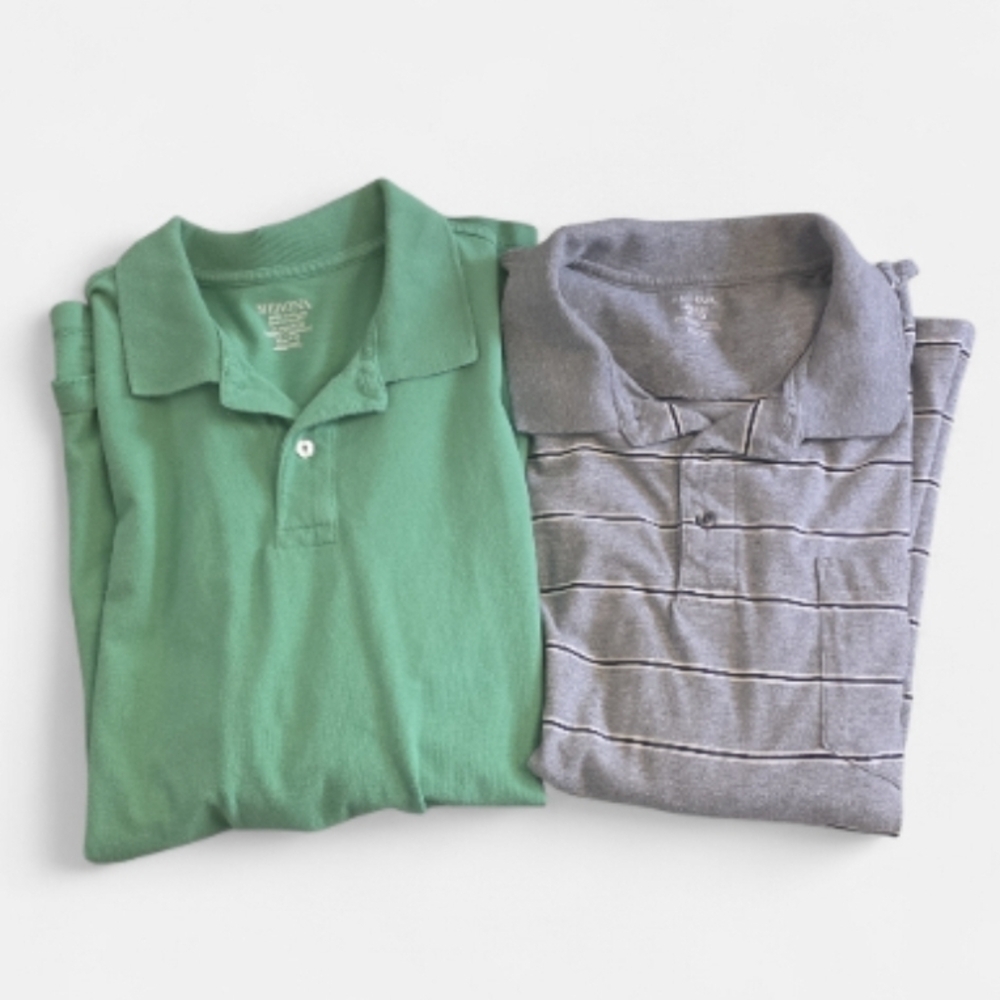 Mens Polo Shirts in Green and Gray Stripes